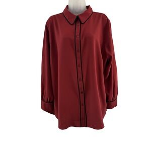 41 Hawthorn Tunic Shirt Womens 1X Red Contrast Piping Long Sleeve Blouse Top